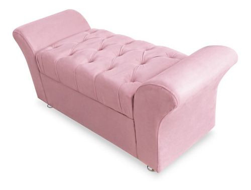 Recamier Baú Box Solteiro 90cm Veneza Suede Rosa Bebê