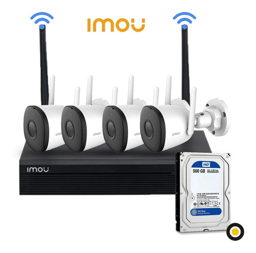 Kit Seguridad Wifi, 4 Cámaras Audio Exterior + Disco, Imou