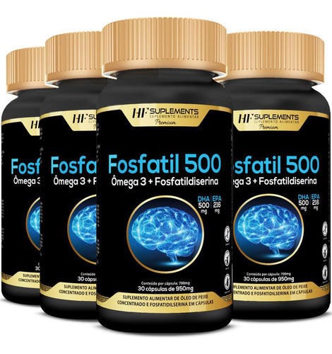 4x Omega 3 + Fosfatidilserina Tratamento 30 Dias 30caps