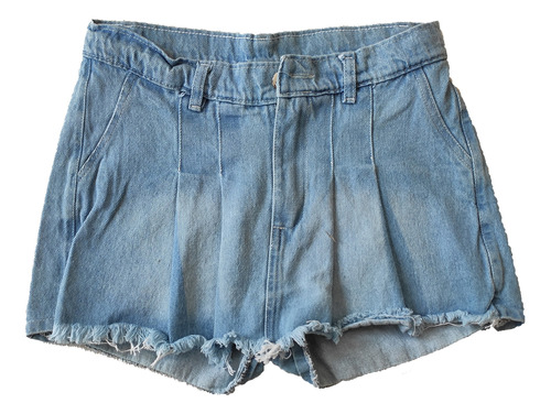 Short Pollera Jean Mujer Con Flecos Tableada Kevons