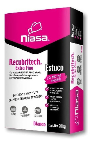 Niasa Recubritech Estuco Extra Fino Blanco Pulido Espejo