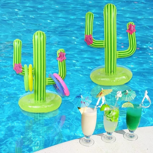 Juego Inflable De Cactus Lanzamiento De Aros Para Alberca F Color Verde