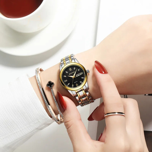 Reloj De Mujer Con Doble Calendario, Luminoso Y Resistente A