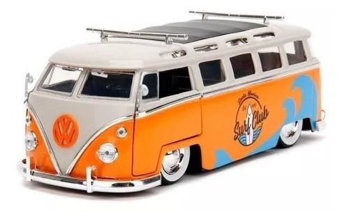Jada 1:24 1962 Volkswagen Bus Naranja Tabla Surf Caja Color Naranja