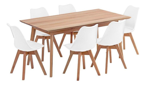 Mesa de comedor de madera maciza natural de 160 cm y 6 sillas Prime