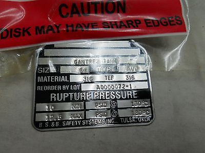 Bs&b 6 Rupture Pressure Disk A0000072-1 New A00000721 Ssd