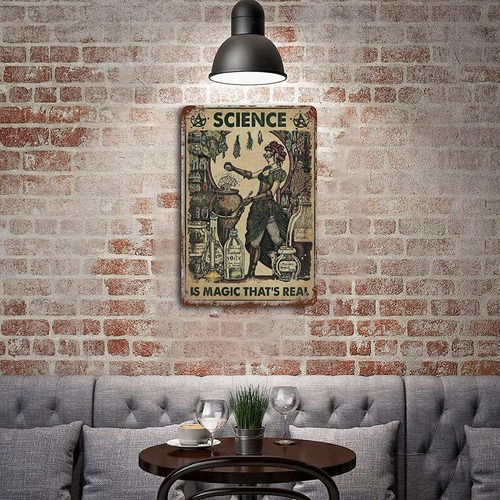 Cartel De Metal Vintage De Bruja Con Texto En Inglés Science