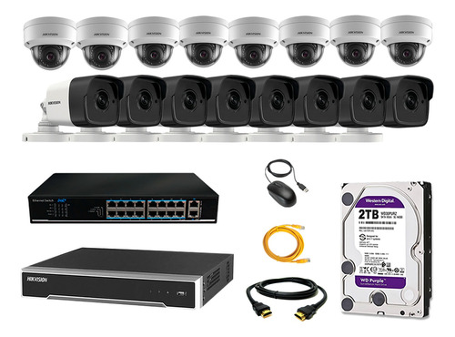 Camara De Seguridad Ip Full Hd Kit 16 Hikvision Disco 2tb Wd