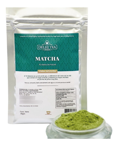 Imagen 2 de 5 de Te Verde Matcha Delhi Tea Lanzamiento X 40 G.