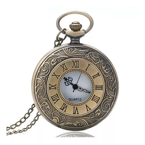 Authentic Models, Reloj de bolsillo victoriano, pantalla de números romanos  de inspiración vintage, acabado en bronce