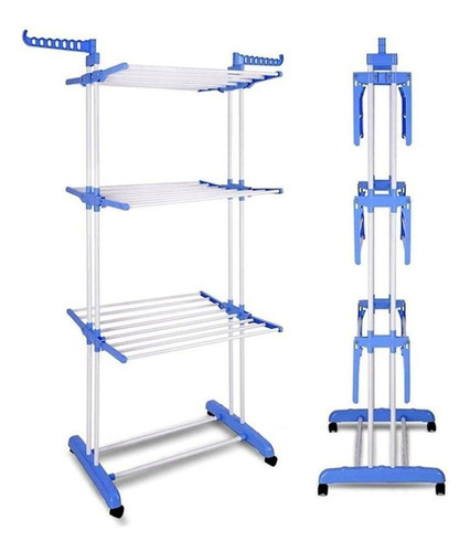 Armario vertical de acero inoxidable de 3 niveles con ruedas, plegable