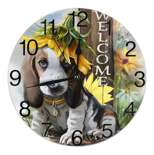 Bienvenida Linda Girasol Perro Beagle Pintura Reloj De ...