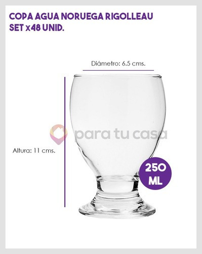 Imagen 2 de 8 de Set X 48 Copa Vidrio Rigolleau Noruega Agua 250 Ml