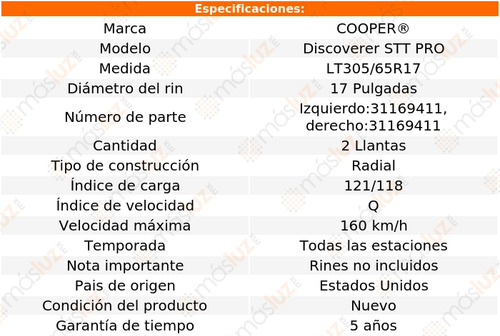 Llantas (2) Cooper Discoverer Stt Pro Lt305/65r17 121/118 Q