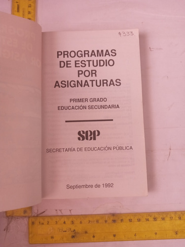 Programas De Estudio Por Asignaturas Primer Grado Secu. Sep (Usado)