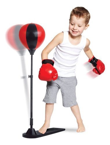 Punching Ball Boxeo Infantil Set Pera Con Guantes Niños Color Negro Con Rojo