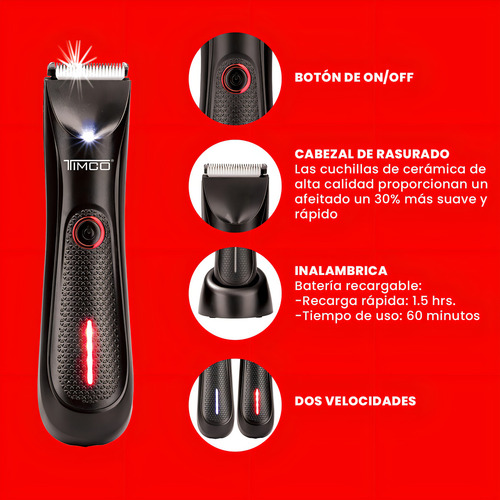 Rasuradora Electrica Afeitadora Corporal Perfilador Peines Aumento Color Negro PGH102 Timco