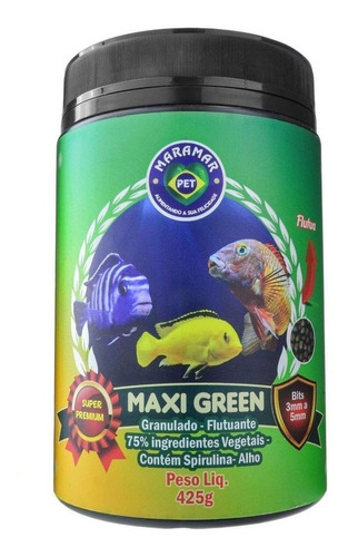 Ração Para Peixes Maxi Green 75% Vegetal 3mm 425g Maramar