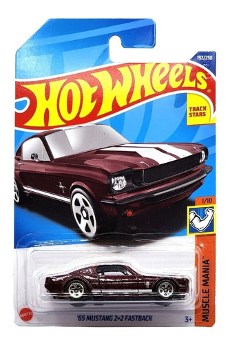 Hot Wheels - Vehículo '65 Mustang 2+2 Fastback - C4982 Color Bordó Personaje '65 Mustang 2+2 Fastback