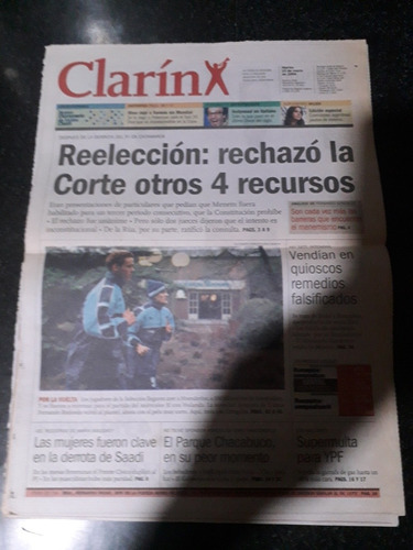 Clipping Diario Clarín 23 3 1999 Menem Reelección Corte 