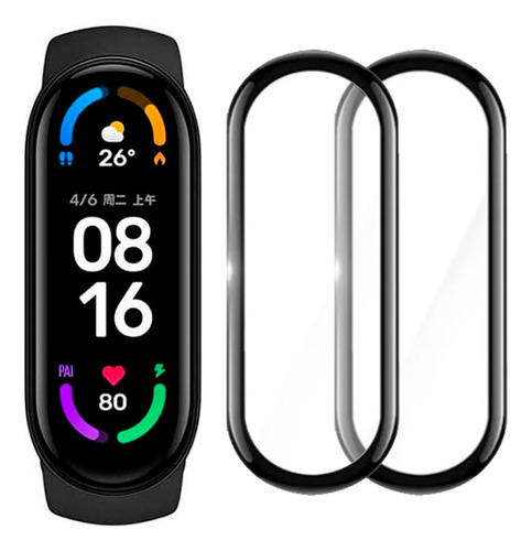 Mica Rígida Full Glue Xiaomi Mi Band 7 Bisel Negro (2 Pzas)