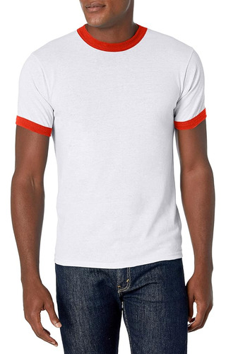 Camiseta Augusta Sportswear Large Ringer, Blanco/rojo