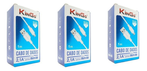Kit 3 Cabos Micro-usb V8 Branco Kingo 1m 2.1a Para Galaxy J4