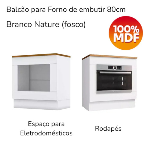 Balcão Forno De Embutir 80cm Americana Com Tampo Cooktop Cor Branco/nature