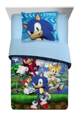 Colcha Sonic Individual Y Reversible Con Funda De Almohada