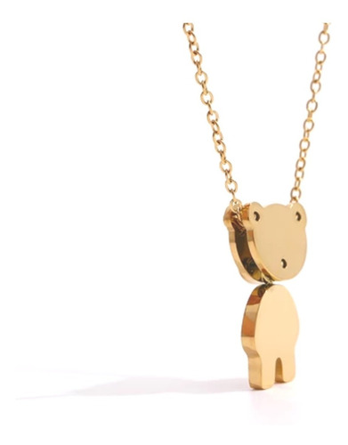 Imagen 7 de 10 de Collar Dije Oso Movible Acero Dorado Mujer Regalo Amor Novia