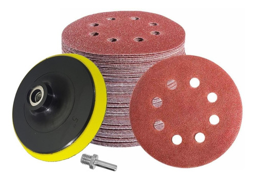 Imagen 1 de 10 de Lija + Base Velcro 125mm 100 Uni Redonda Roto Orbital Discos