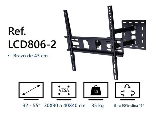 Soporte Base Pared Móvil Con Giro Tv 32 37 40 42 43 49 50 55