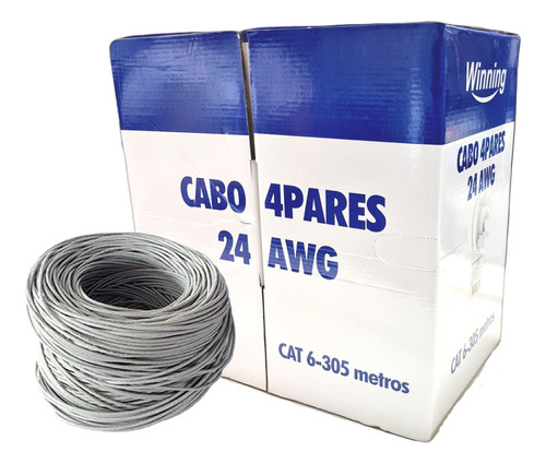 Caixa 305m Cabo De Rede Utp Rj45 Cat6 Cinza Cx 305 Metros