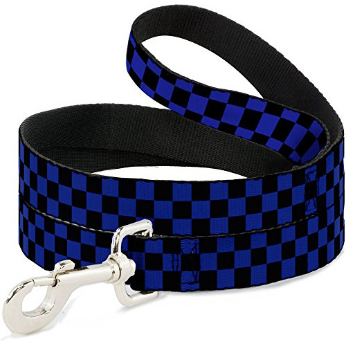 Correa Para Mascotas Con Hebilla - Checker Black/neon Blue -