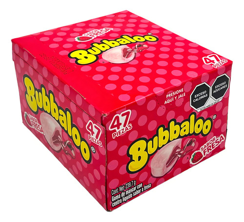 Bubbaloo Chicle Sabor Relleno Fresa Caja Con 47 Piezas