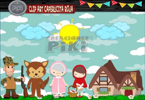 Pack Imágenes Clipart Caperucita Roja Lobo Cazador + Regalo