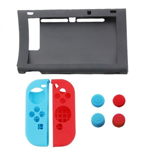 Funda Silicon Compatible Con Nintendo Switch 7 Piezas Negra