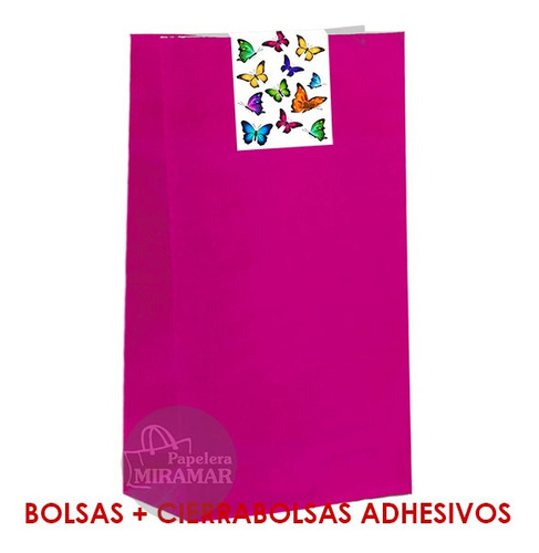 50 Bolsas Papel S/manijas 12x24cm + Cierrabolsas Mariposas