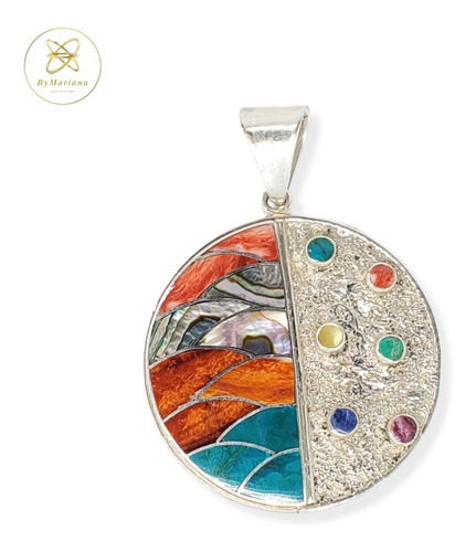 Imagen 3 de 5 de Dije Plata Peruana Redonda Con 6 Tornillos De Colores
