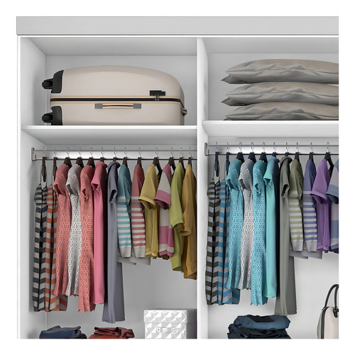 Guarda Roupa Casal Com Espelho 3 Portas De Correr 4 Dh Cor Branco