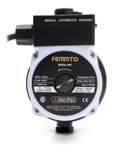 Imagen 6 de 8 de Bomba presurizadora Femmto BP30L-9M 100W - 220V