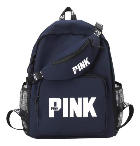 Mochila Urbana Estudiantil Pink Con Riñonera Unisex 