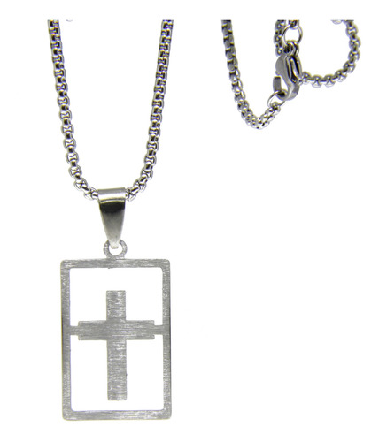 Colar Masculino Placa Cruz Aço Inoxidável Corrente