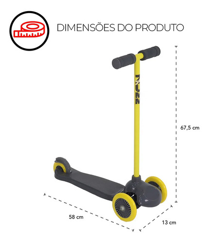 Patinete Scooter Dobrável Com Freio 3 Rodas Menino Bel