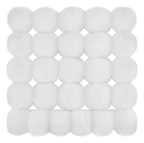 Pompones De Piel De Conejo Sintetica 8cm 26u  Blancos