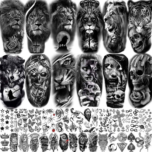 39 Tatuaje Tatuaje Temporal Falso Brazo Pernera Hombre Color 39pcs León
