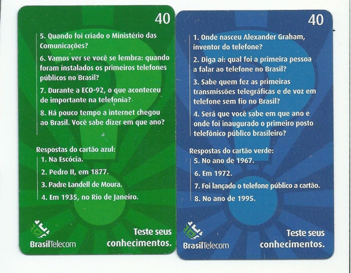 Cartão Telefônico Perguntas E Respostas - Br Telecom - Bo38