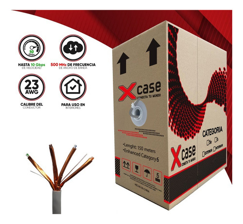 150 M Cable Red U-ftp Cat. 6a Frecuencia 500mhz Forro Gris