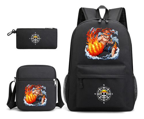 Fire Fist Ace Mochila Estuche Tres Piezas Lona Beca