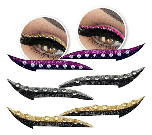 Sticker Adhesivo Delineador Strass Glitter Eyeliner 5 Pares